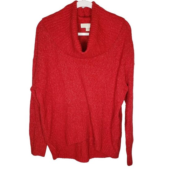 Michael Kors Size M Red Wool Acrylic blend Cowl Neck Tunic Sweater high low hem - Picture 1 of 6